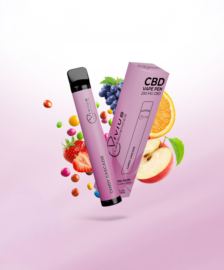 Disposable Vape, 200mg CBD, 600 Puffs, Flavors: Candy Cascade